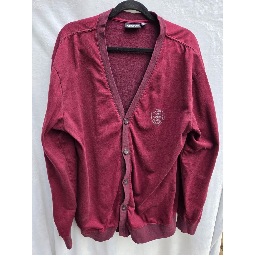 Vans Cardigan Sweater Mens XXL Burgundy Good Button Front Fleece Lined Skull